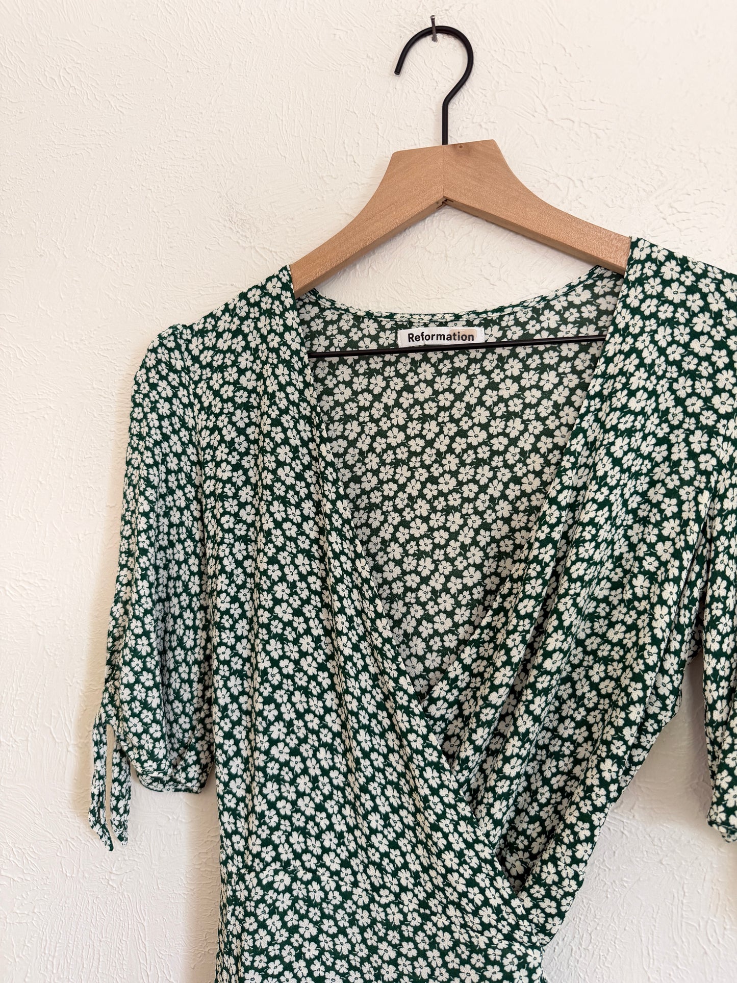 Reformation 'Venezuela Sammy' Green Floral Wrap Dress (M)
