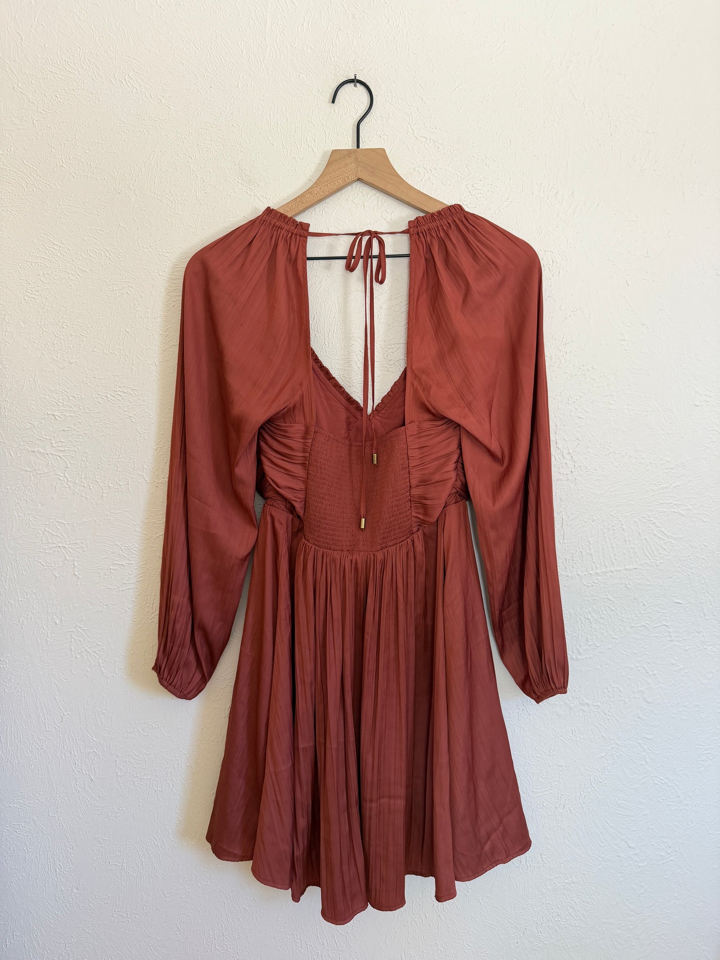 NWT Anthropologie Shirred Cutout Rust Dress (M)