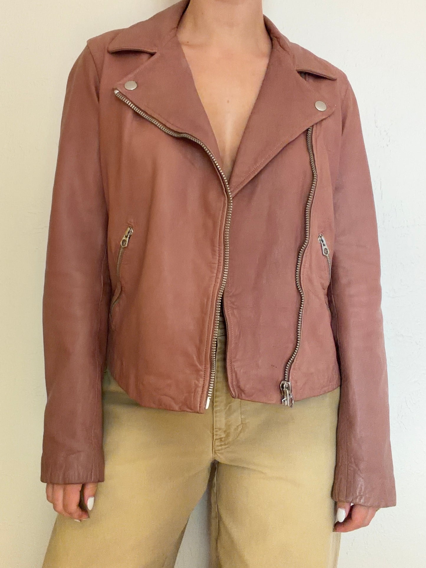 Madewell Mauve Lamb Leather Washed Motorcycle Jacket (M)