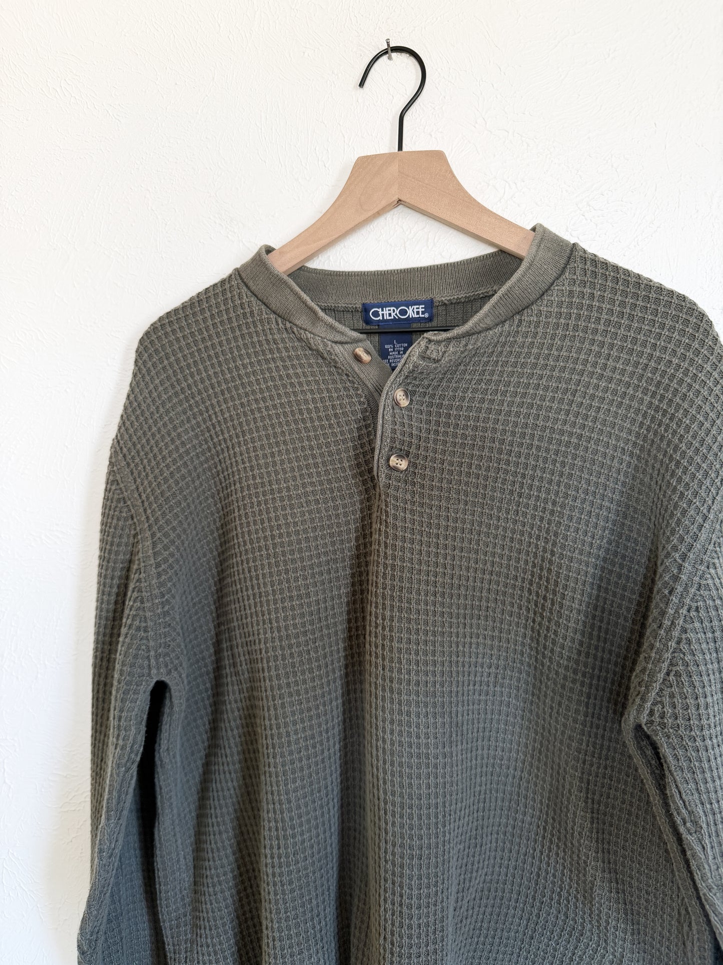 Green Waffle Knit Vintage Henley (L)