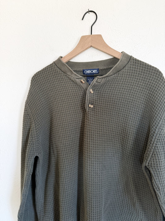 Green Waffle Knit Vintage Henley (L)