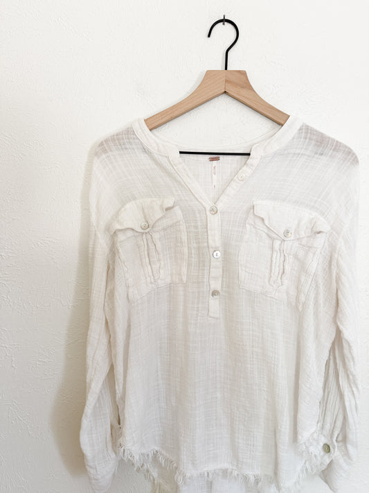 Free People ‘Talk to Me’ Gauze Long Sleeve Top (L)