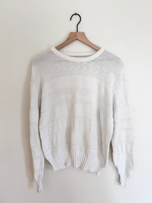 Vintage White & Yellow Knit Sweater (L)