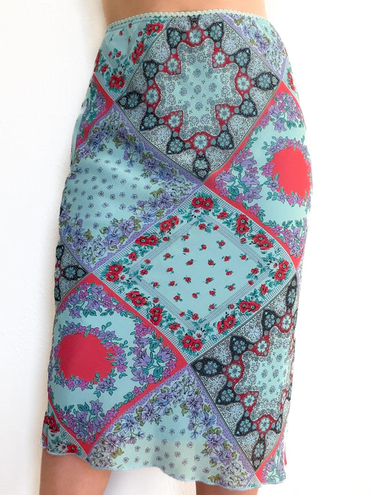 Vintage Floral Bandana Print Skirt (L)