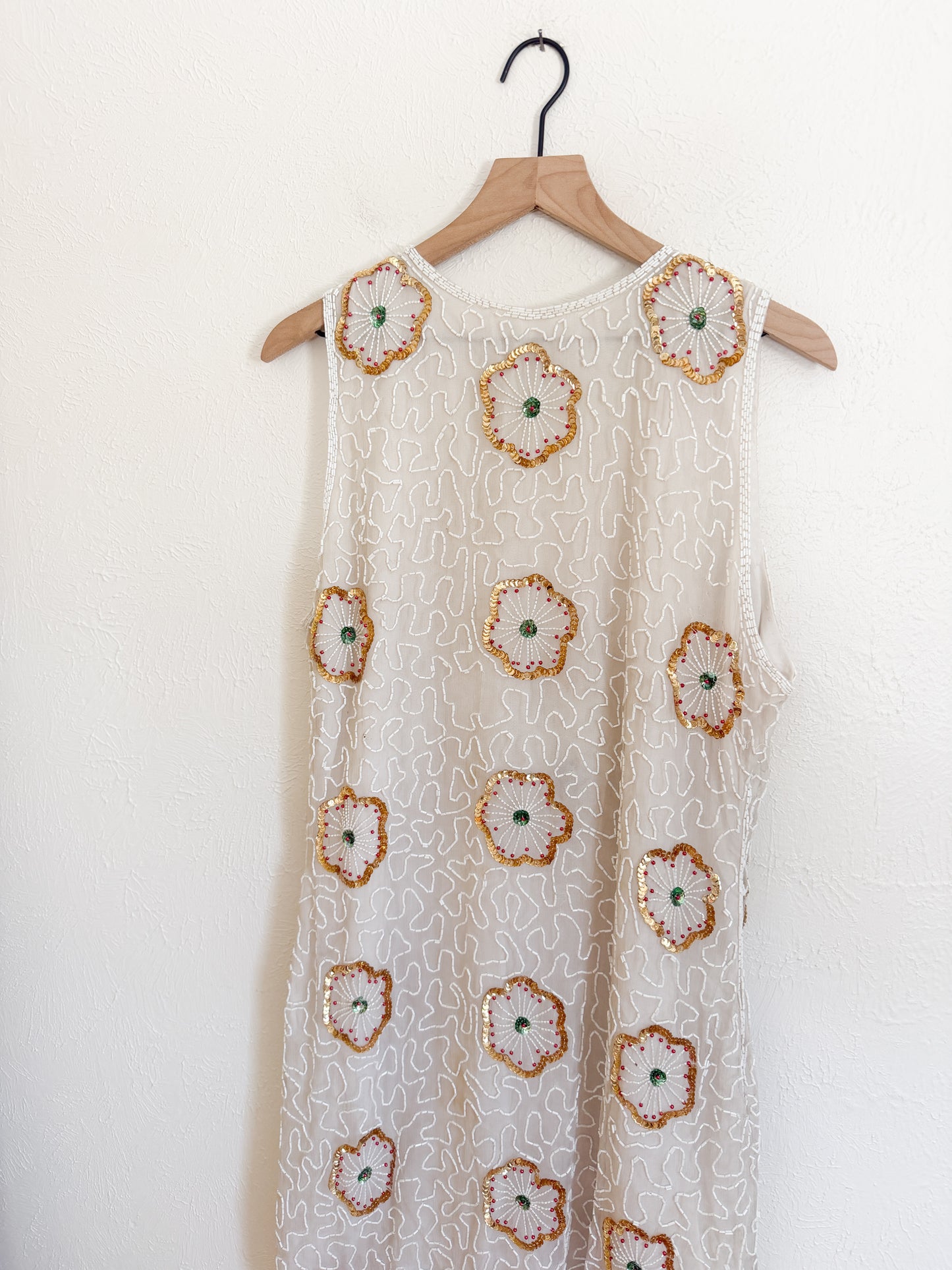 Vintage Ivory Beaded Floral Sequin Dress (M/L)