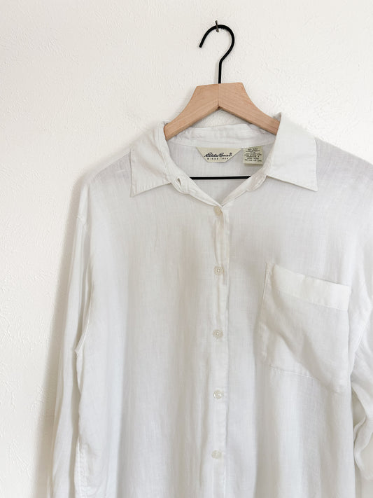 Eddie Bauer White Linen Vintage Shirt (M)