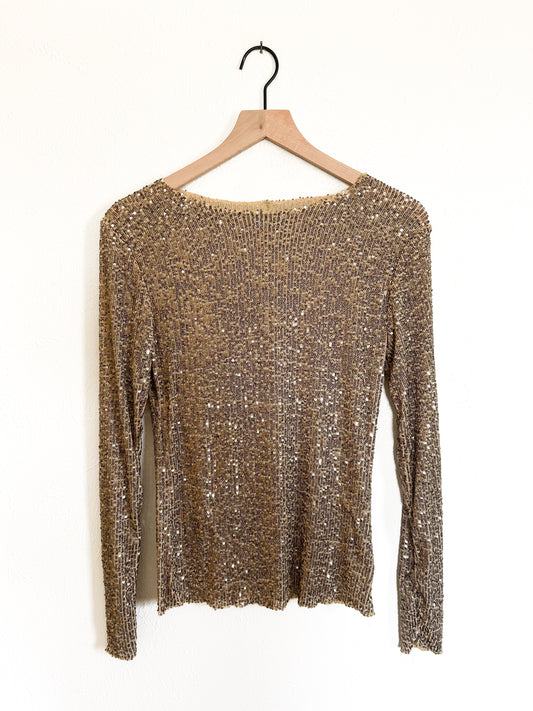 Free People ‘Gold Rush’ Sequin Long Sleeve Top (S)