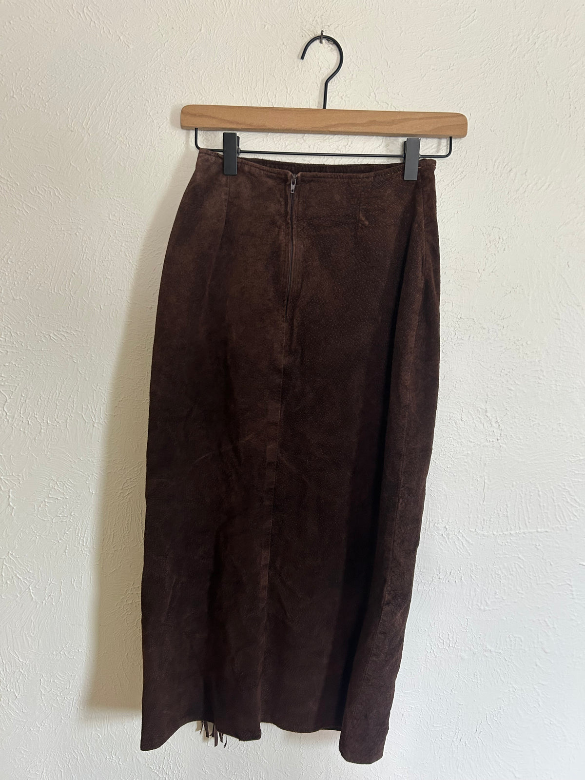 Leather Brown Diamond Fringe Skirt (2)