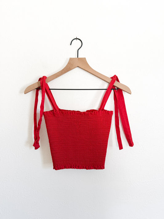 Show Me Your Mumu Red Smocked Crop Top (S)