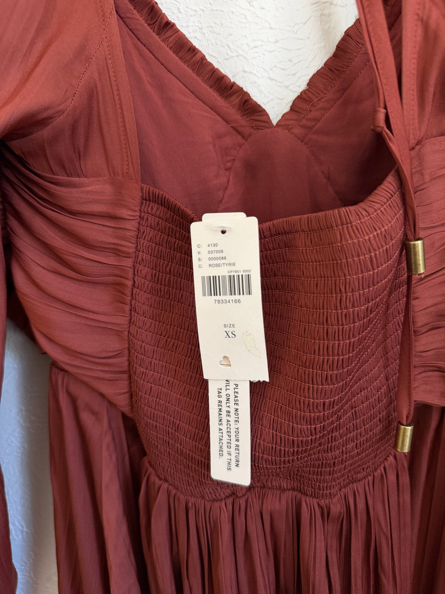 NWT Anthropologie Shirred Cutout Rust Dress (M)