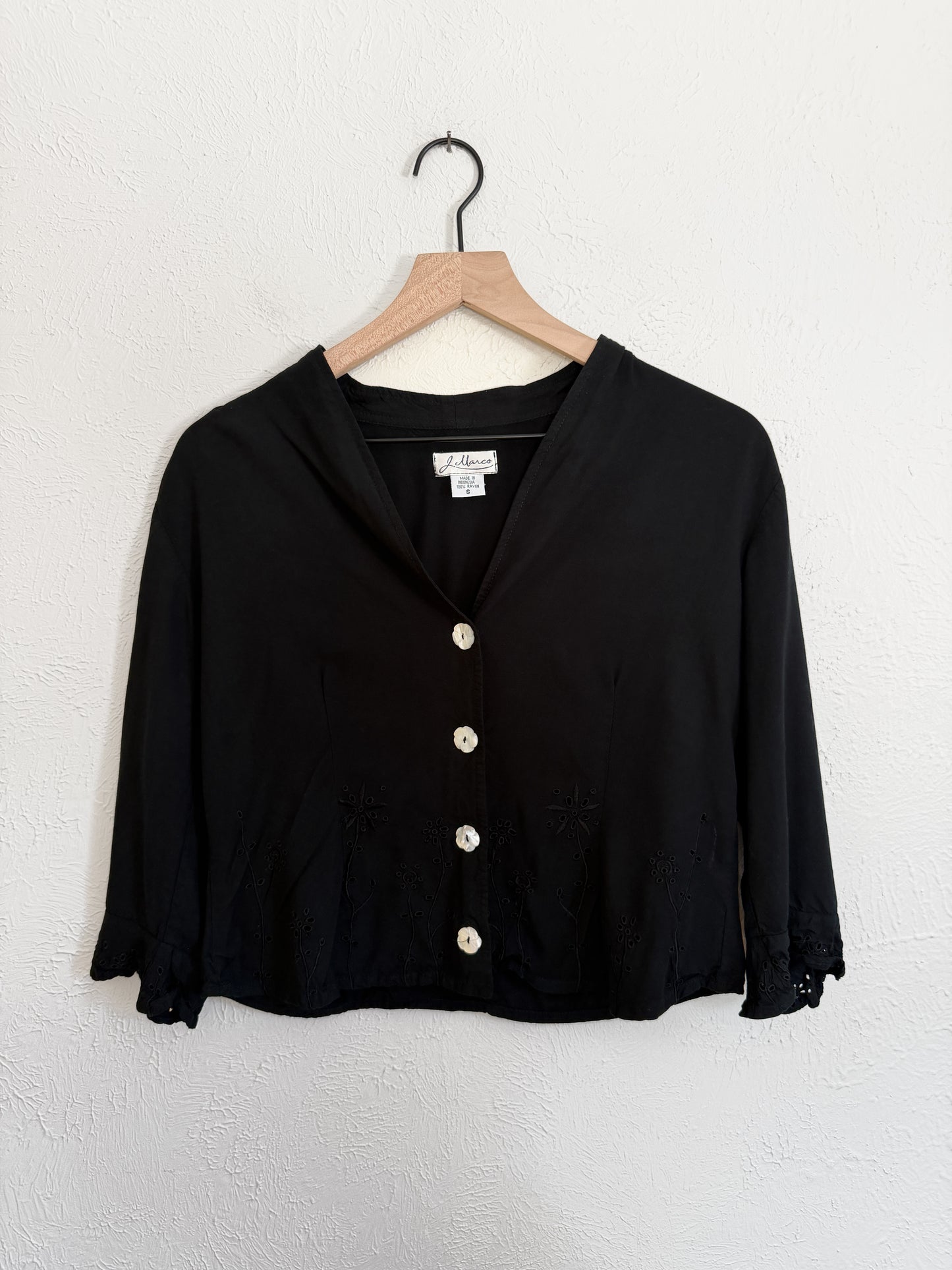 Vintage Embroidered Black Flower Top (S)