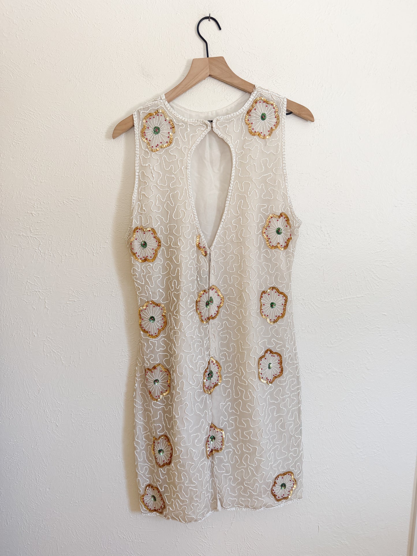 Vintage Ivory Beaded Floral Sequin Dress (M/L)