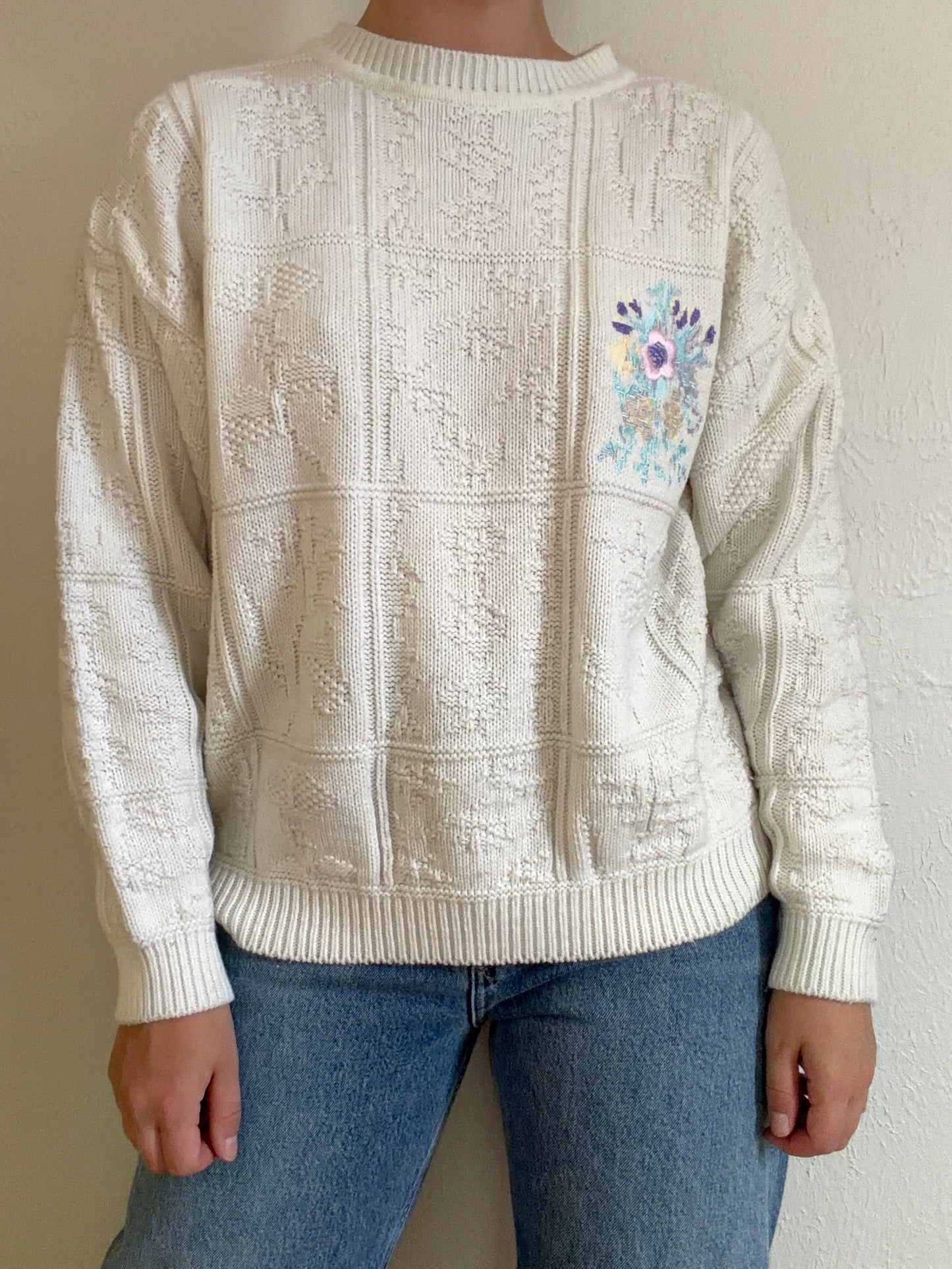 Vintage Floral Embroidered Sweater (S)