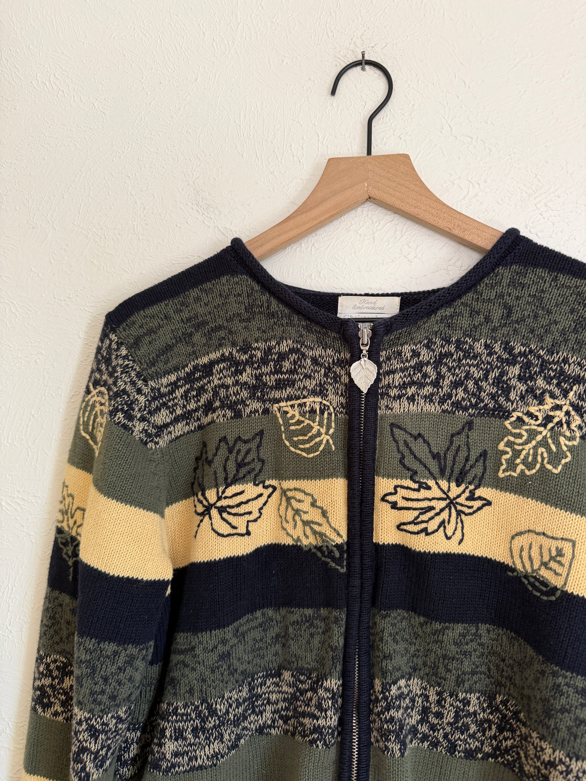 Christopher & Banks Leaf Embroidered Vintage Zip Up (XL)