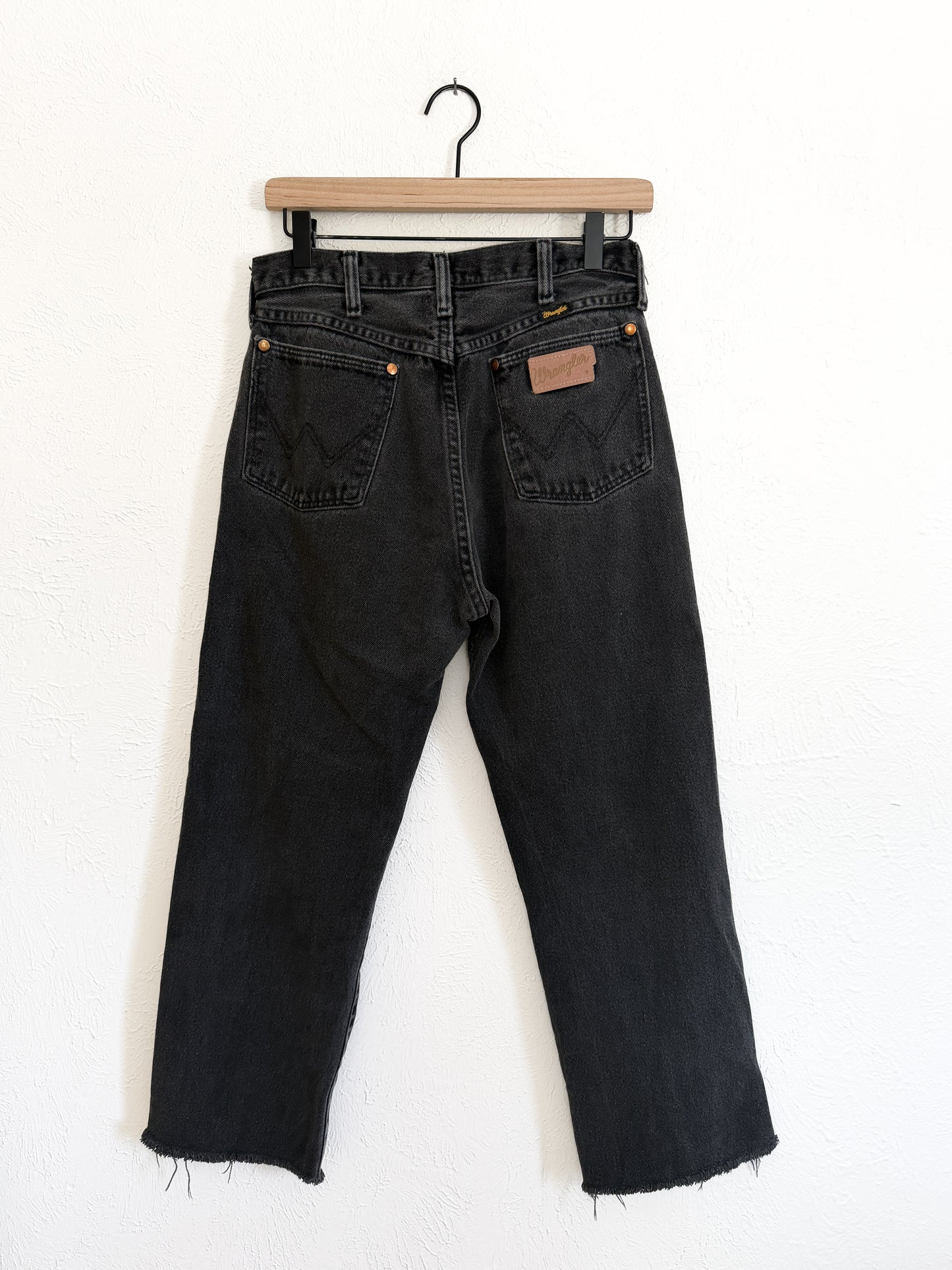Wrangler Faded High Waisted Black Raw Hem Jeans (6)