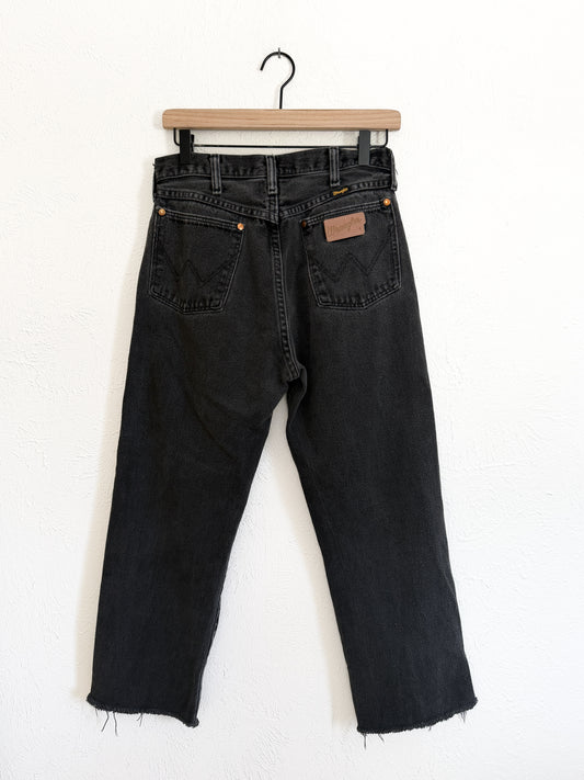 Wrangler Faded High Waisted Black Raw Hem Jeans (6)