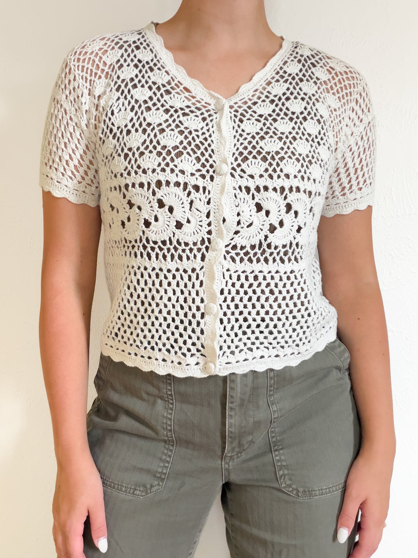 Vintage Crochet Cardigan Top (S)