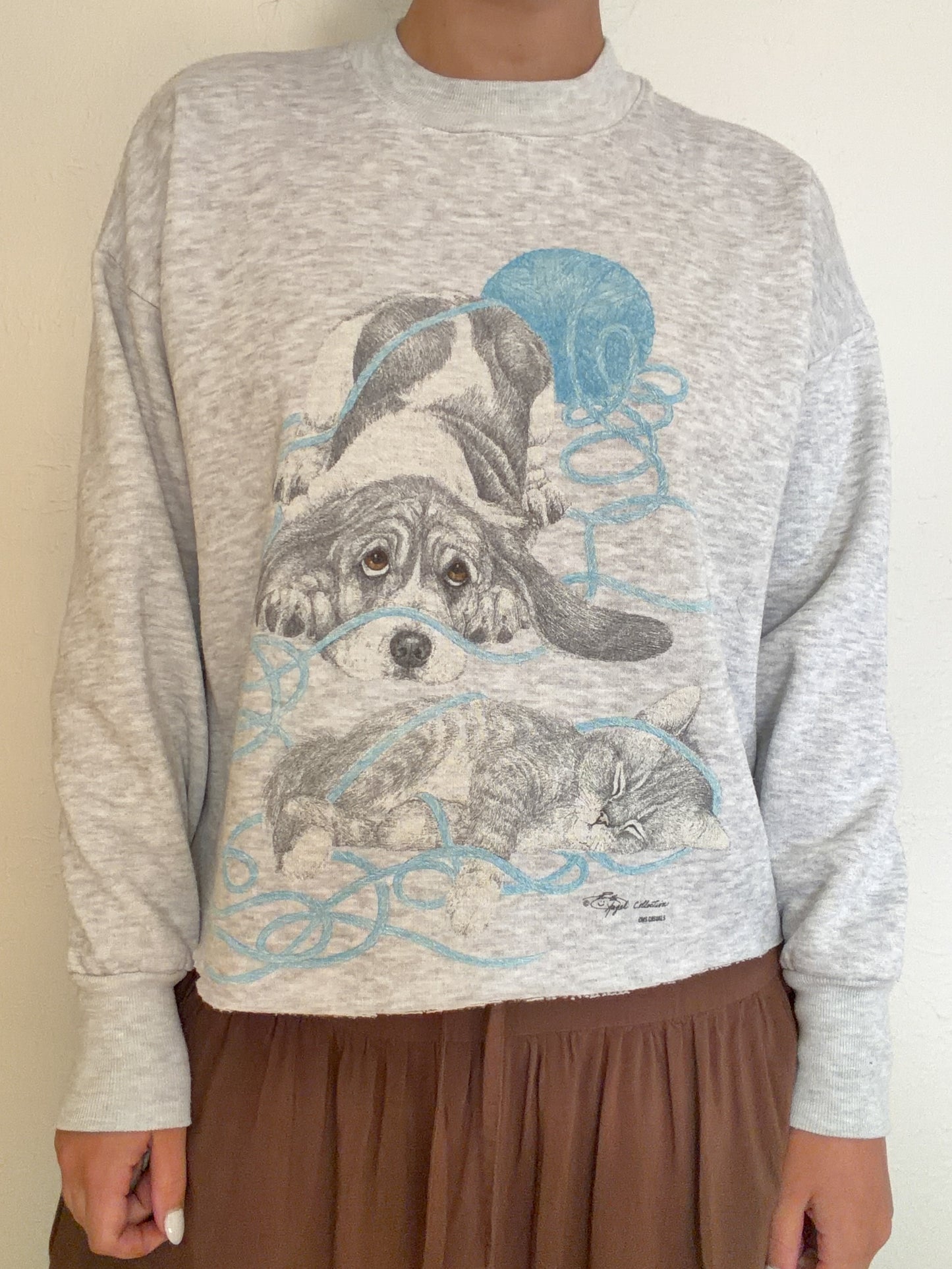 Vintage Puppy & Kitten Yarn Crewneck (L)