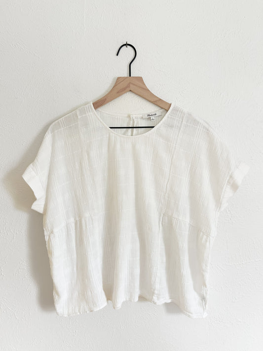 Madewell Cuffed-Sleeve Shirred Top (L)