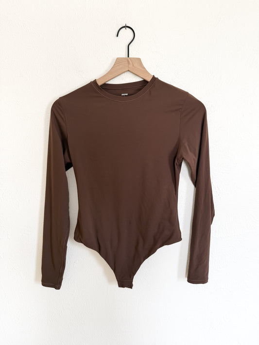 Skims Long Sleeve Brown Crewneck Bodysuit (L)