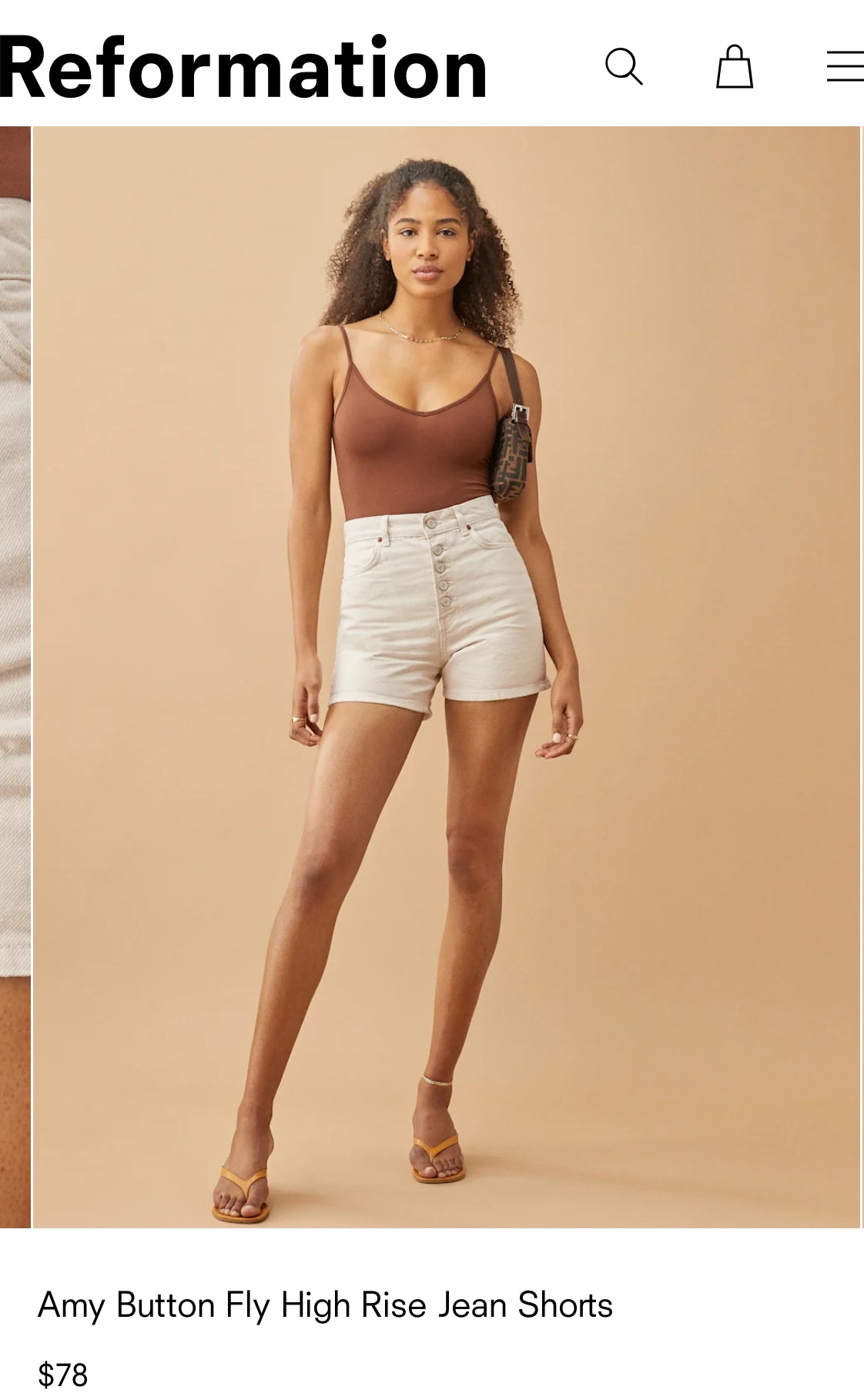 Reformation ‘Amy’ High Rise Cream Button Shorts (29)