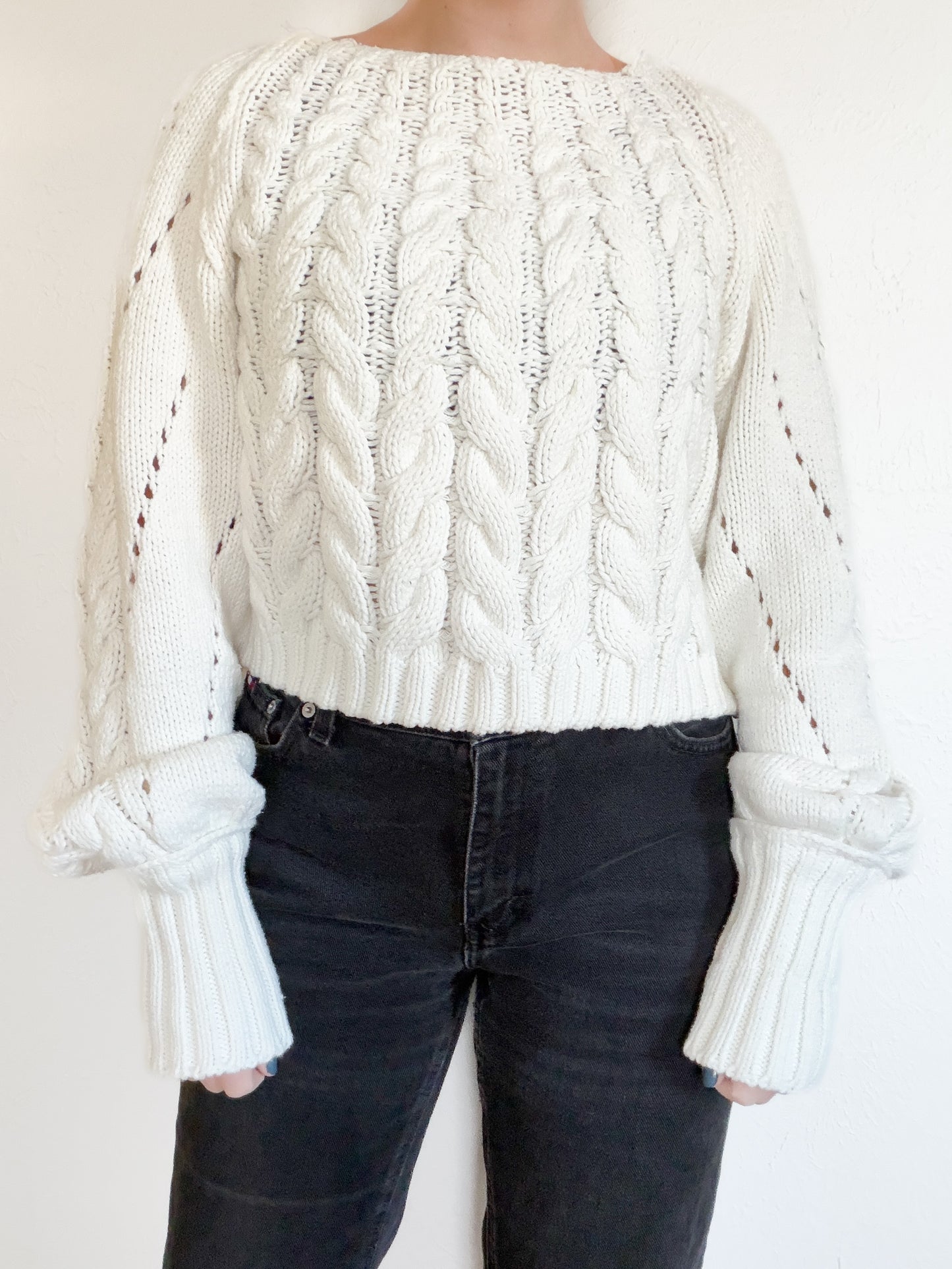 Free People ‘Sandre’ Cable Knit Cropped Sweater (M)