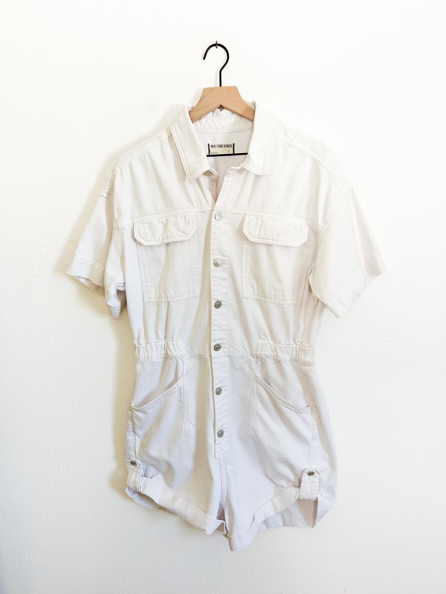 Free People White Denim Romper (L)