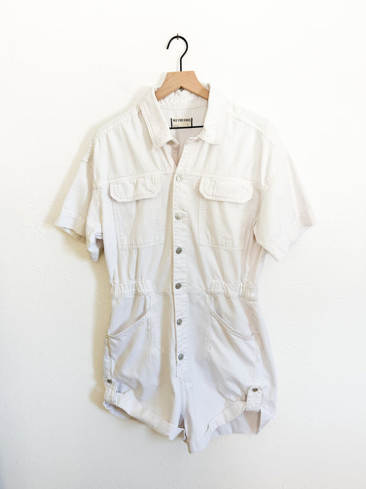 Free People White Denim Romper (L)