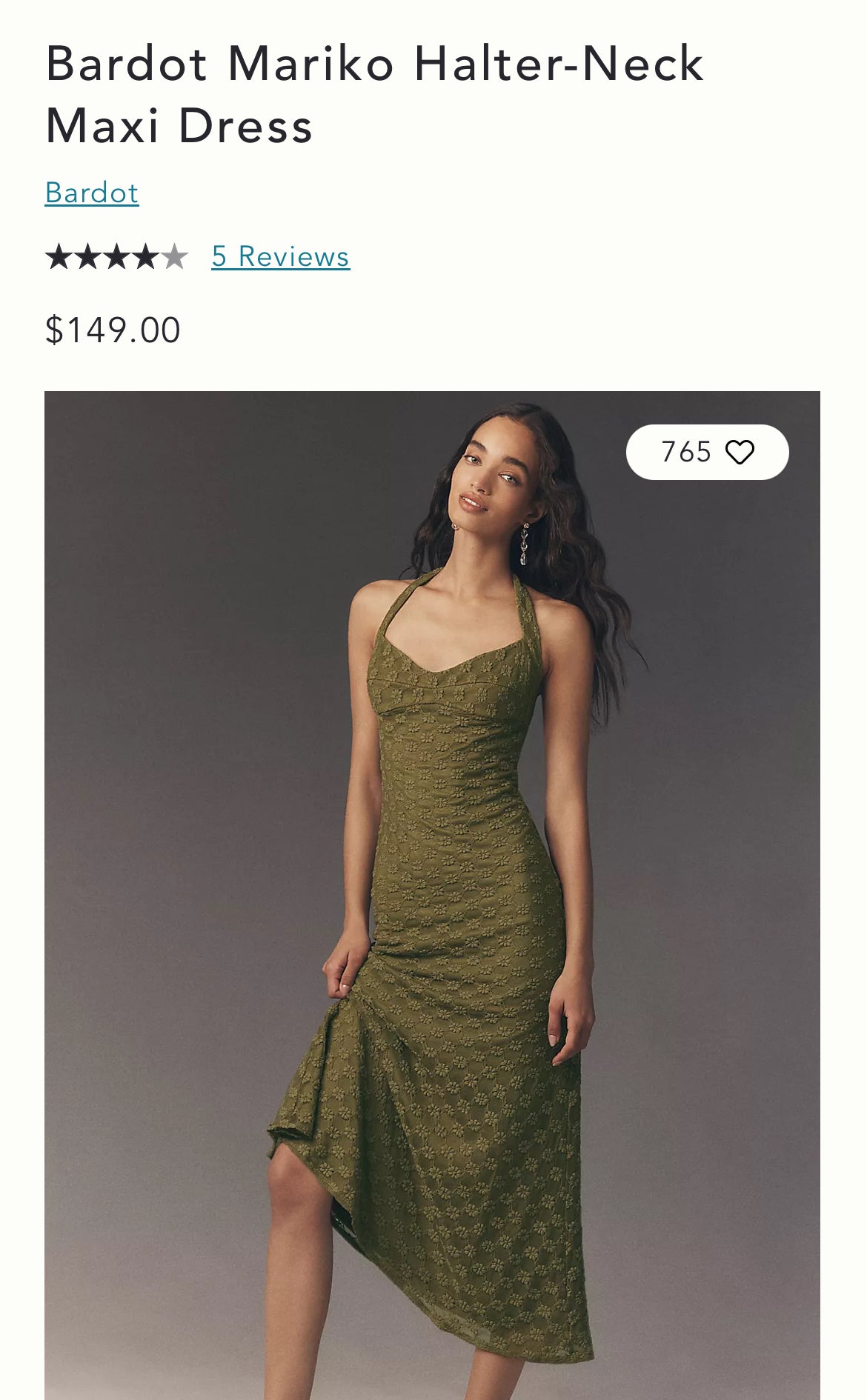 NWT Bardot Anthropologie Mariko Halter Neck Maxi Dress (S)
