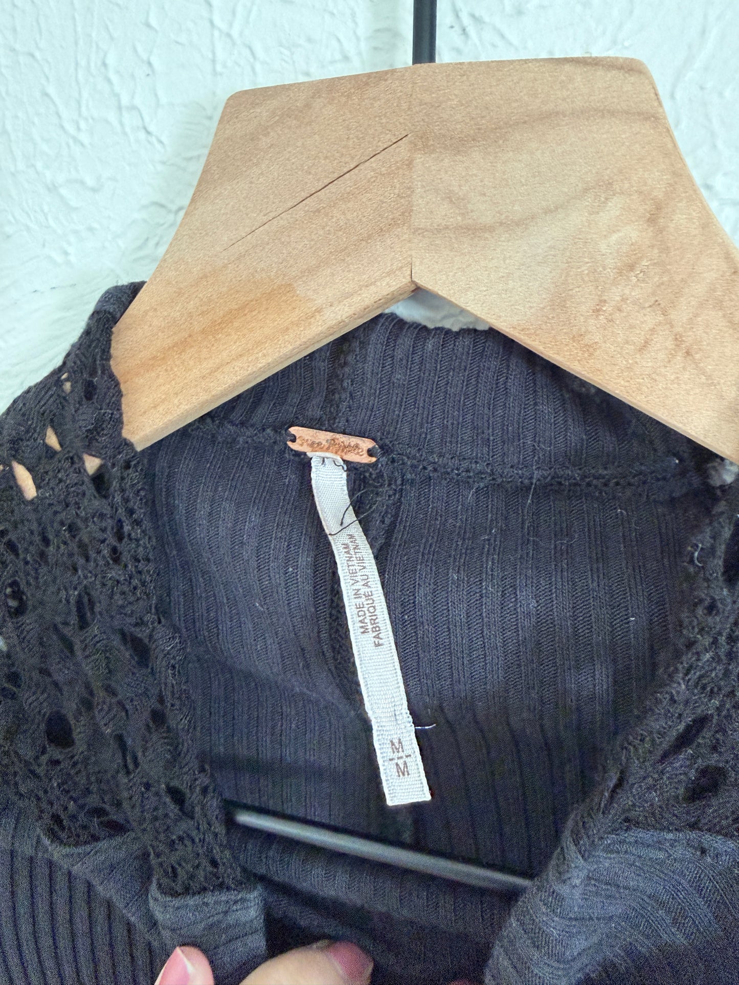 Free People ‘Clemente’ Black Lace Mock Neck Top (M)