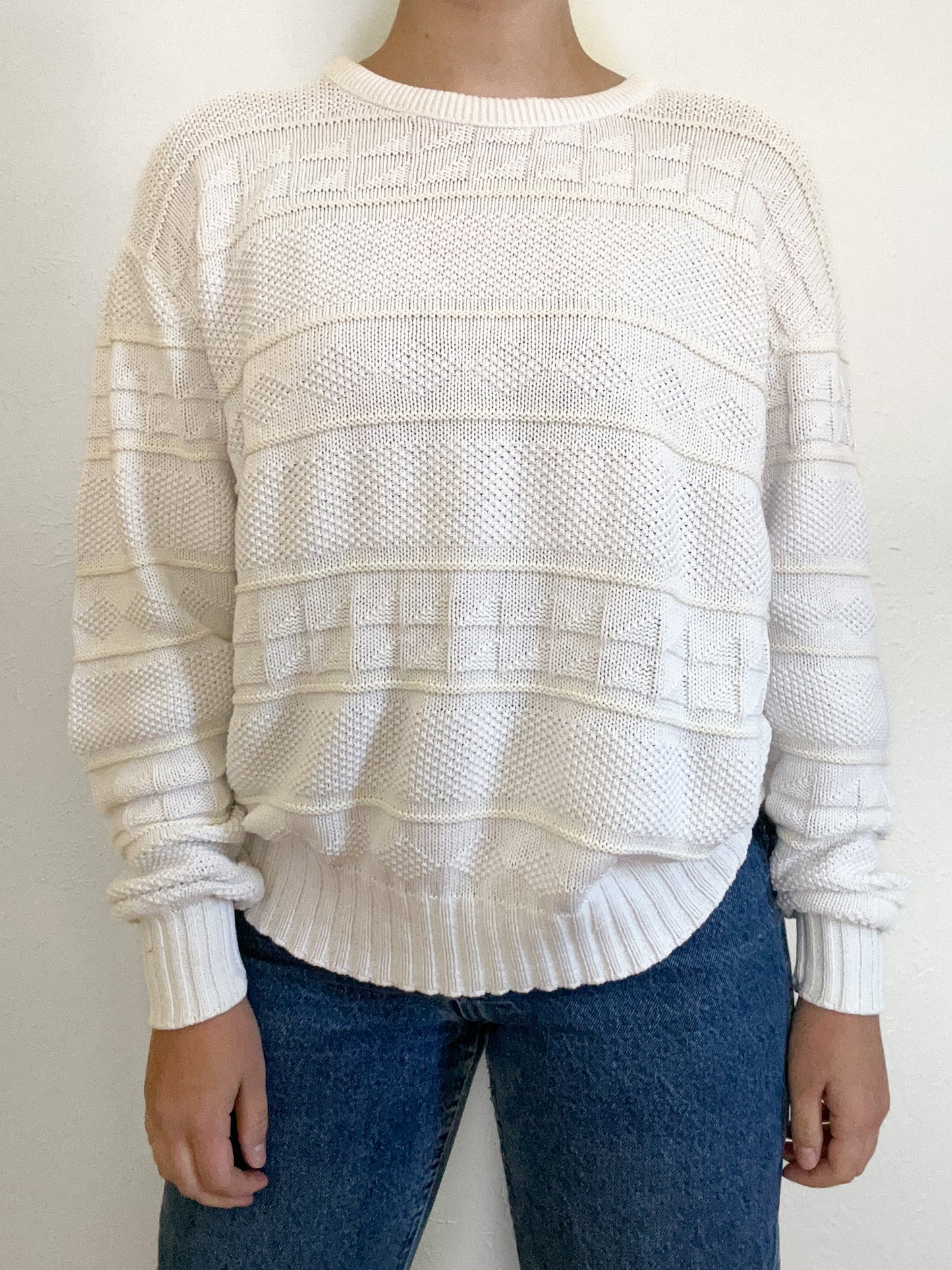 Vintage White & Yellow Knit Sweater (L)