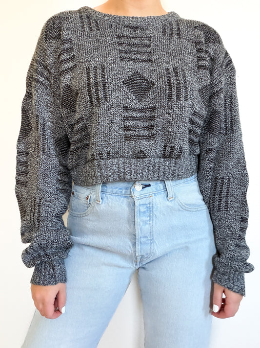 Vintage Cropped Patterned Sweater (M)