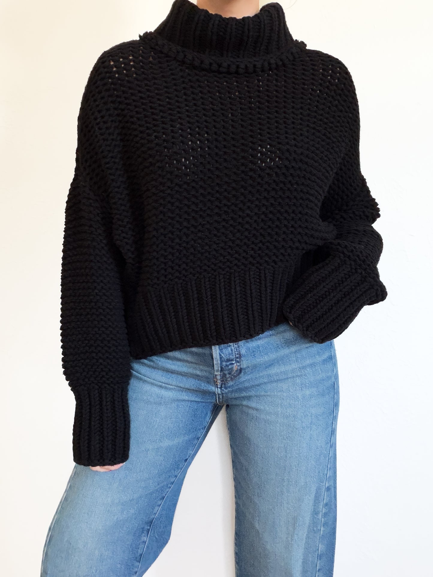 Free People ‘My Only Sunshine’ Black Knit Sweater (S/M)