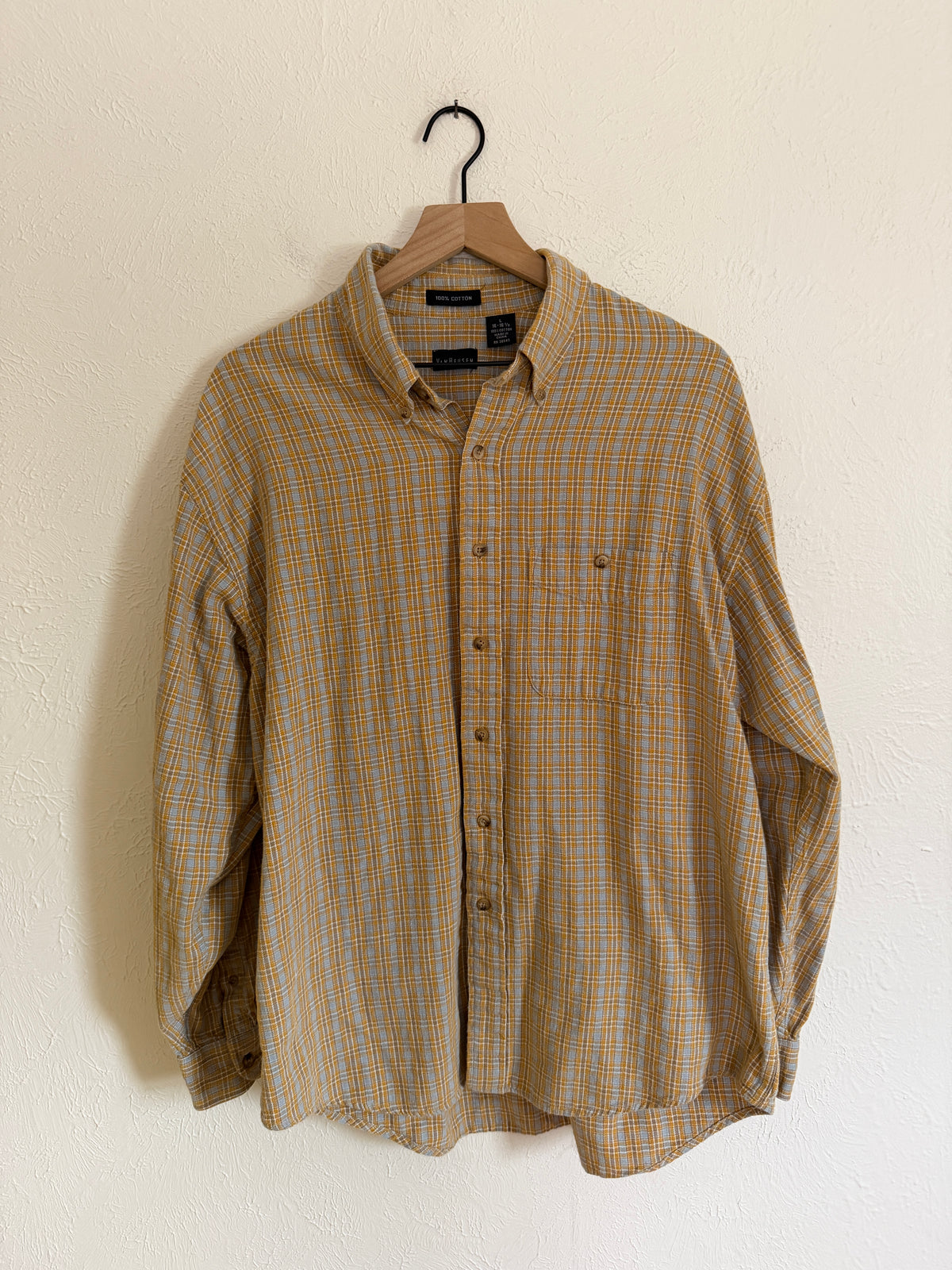 Yellow & Blue Vintage Plaid Flannel (L)