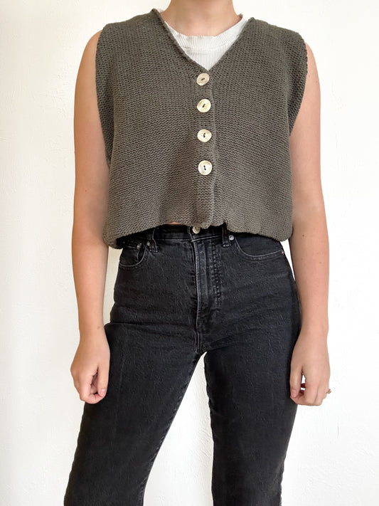 Vintage Green Knit Capiz Shell Tank (M)