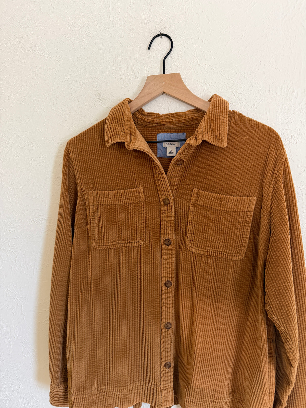 LL Bean Tan Corduroy Button Up (L)