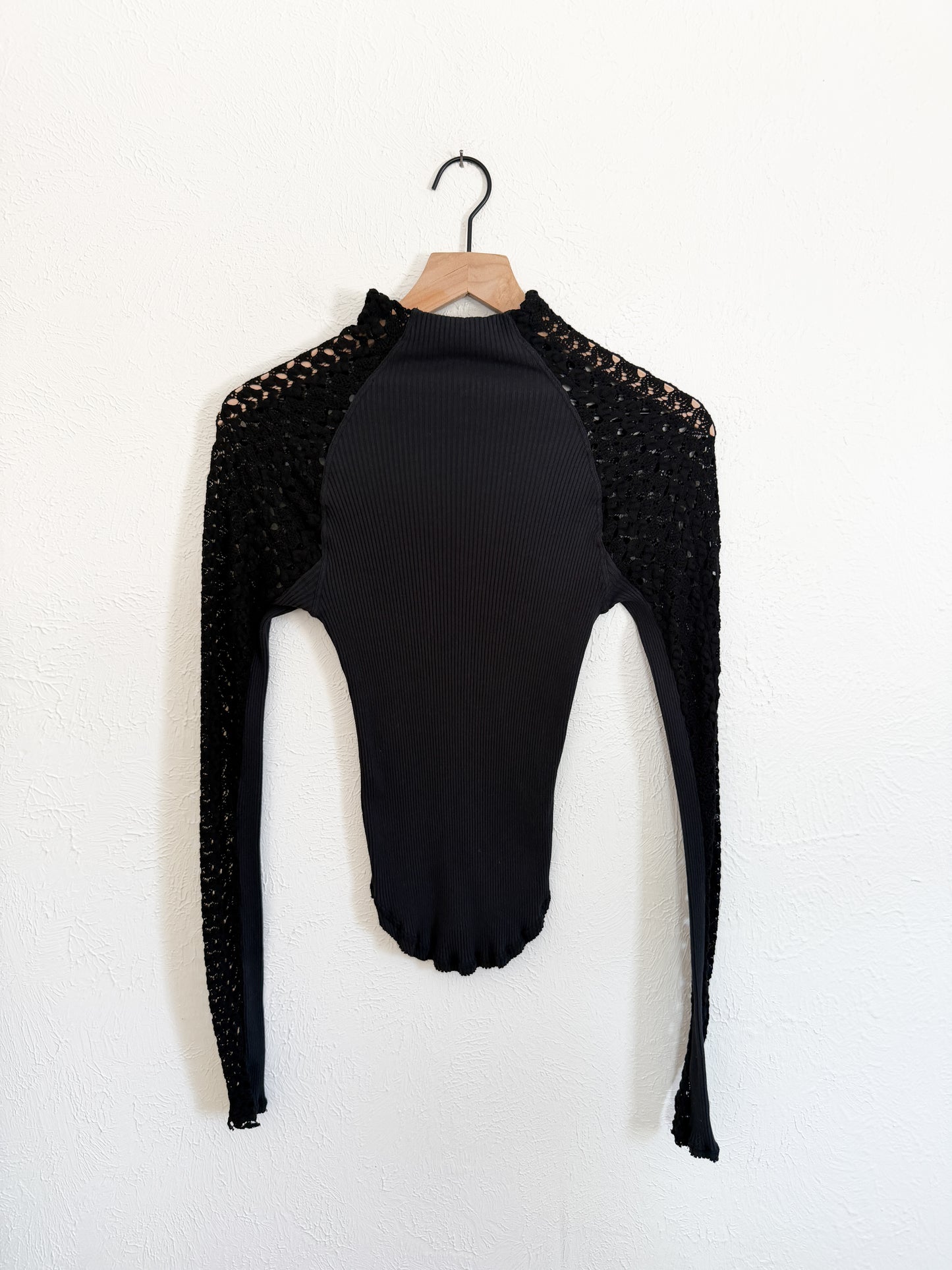 Free People ‘Clemente’ Black Lace Mock Neck Top (M)