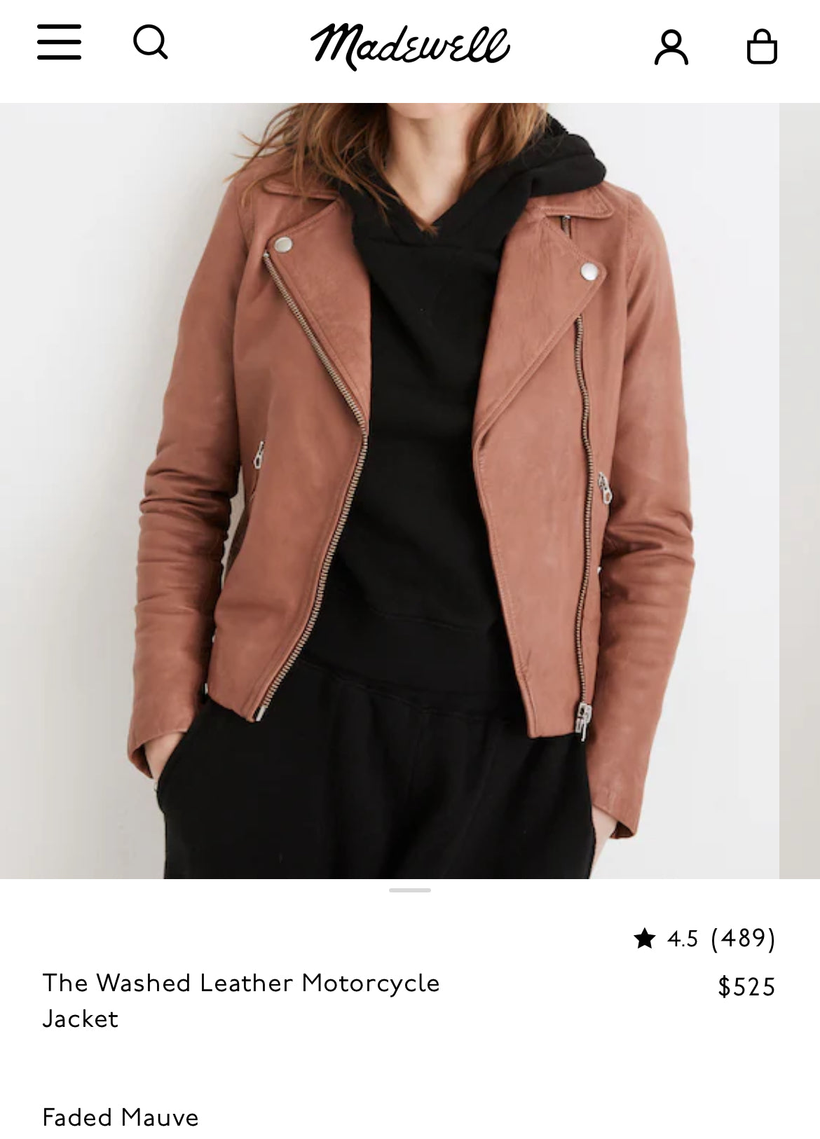 Madewell Mauve Lamb Leather Washed Motorcycle Jacket (M)