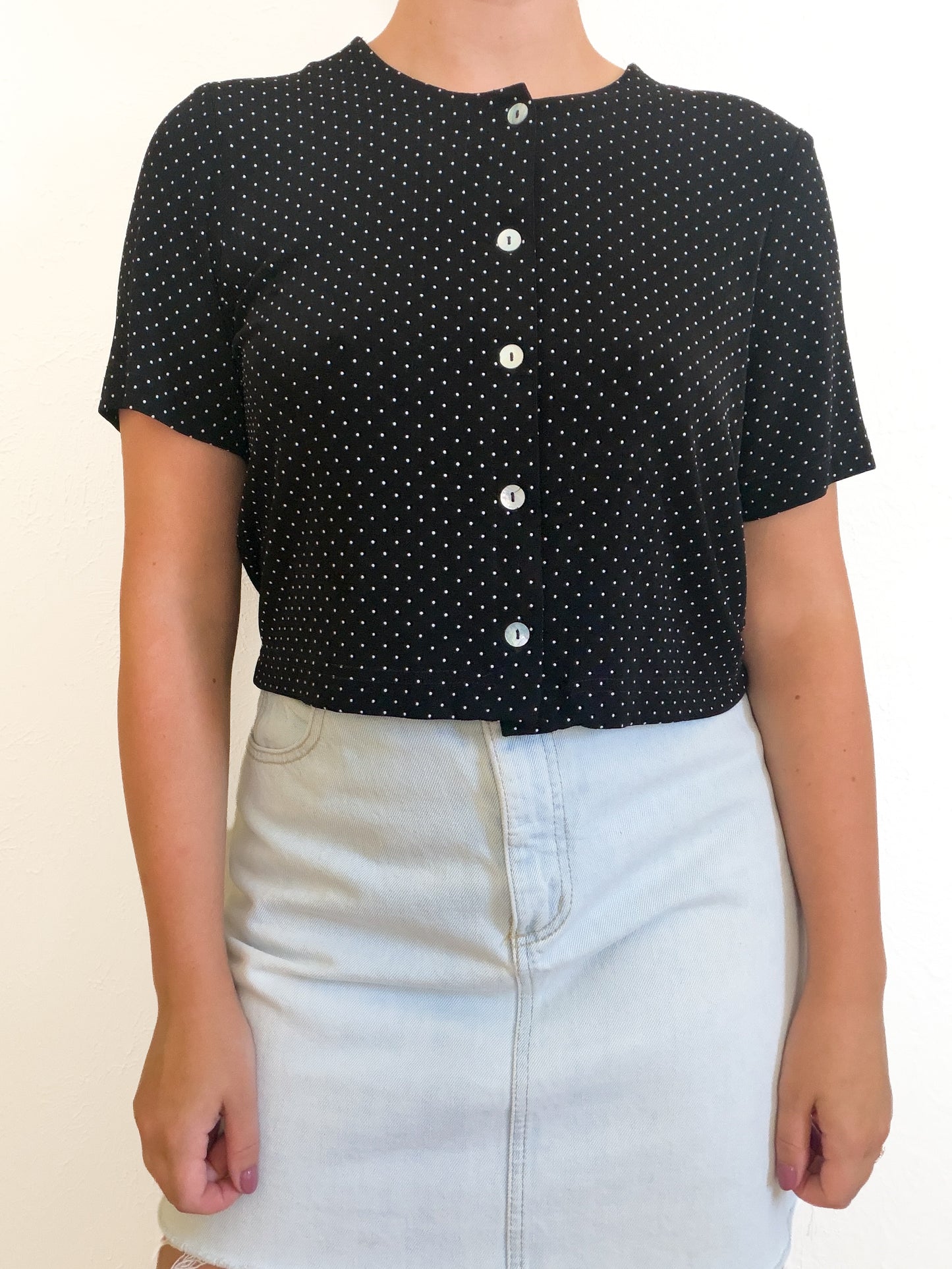 Ronni Nicole Polka Dot Vintage Cropped Cardigan (M)