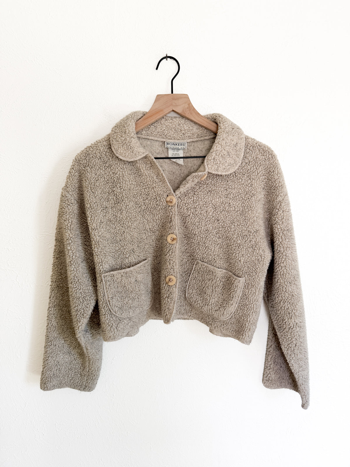 Vintage Beige Fleece Cropped Jacket (S)