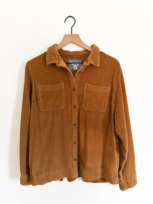 LL Bean Tan Corduroy Button Up (L)