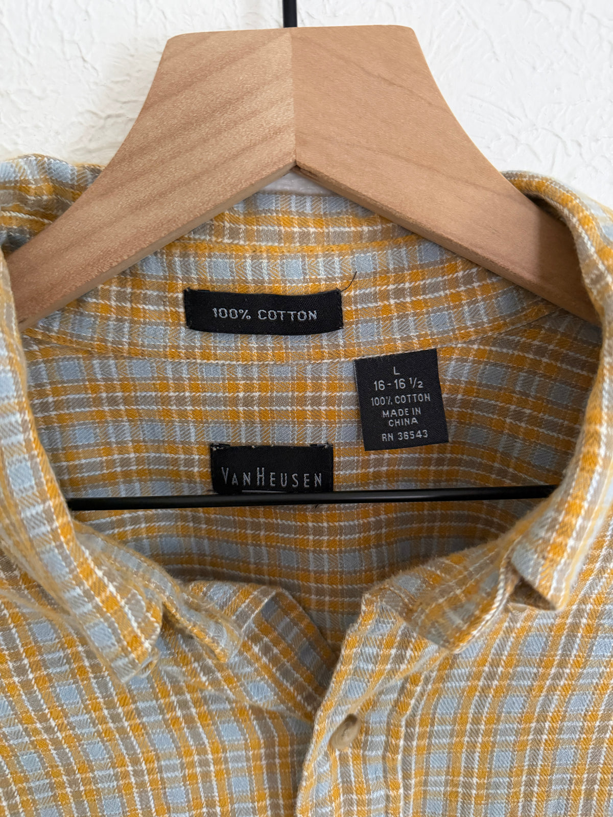 Yellow & Blue Vintage Plaid Flannel (L)