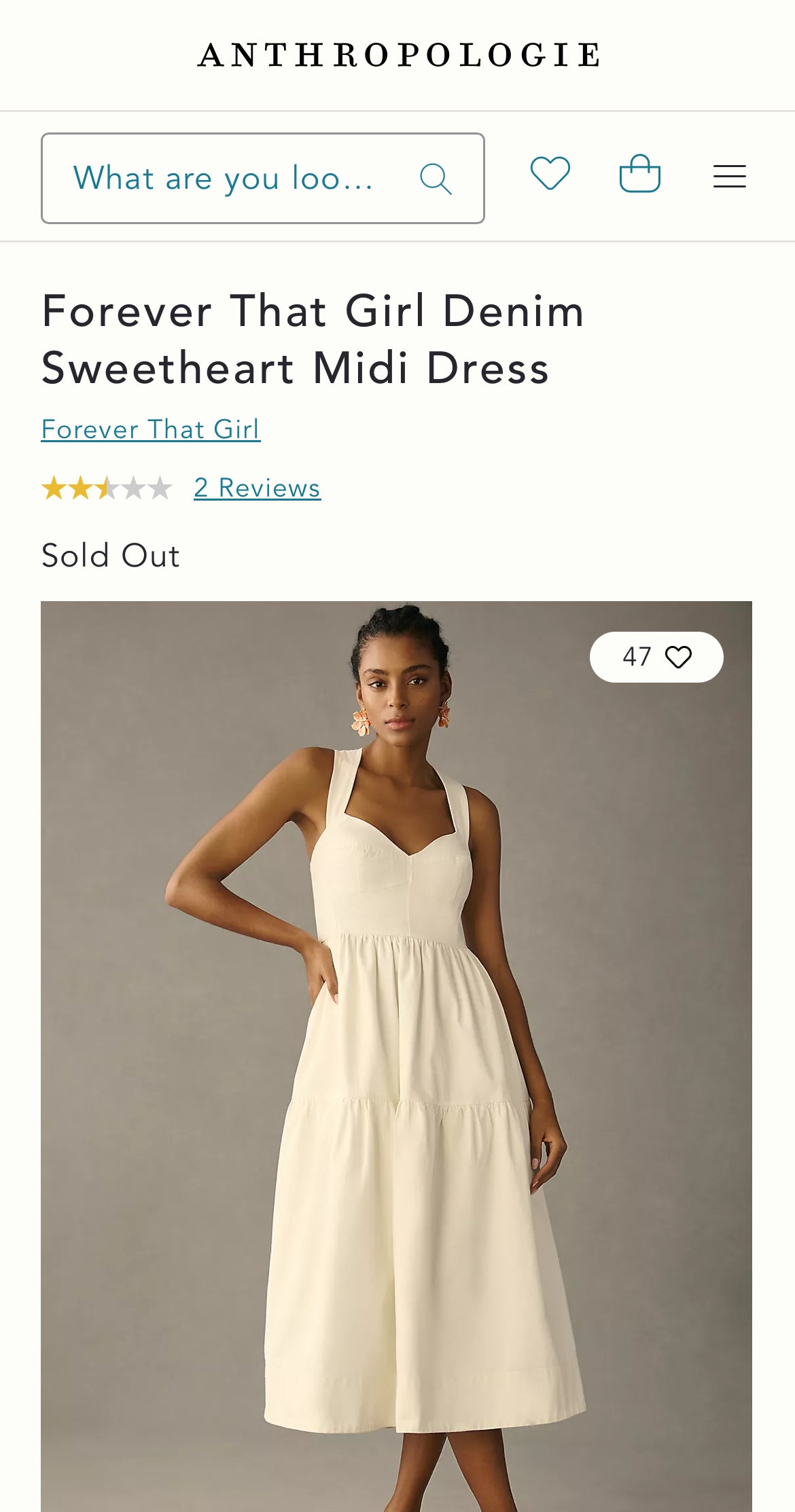 Anthropologie Forever That Girl White Denim Midi Dress (S)