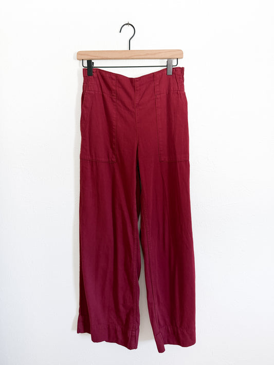 NWT Free People Dark Red Breezy Denim Pull On Pants (XS/S)