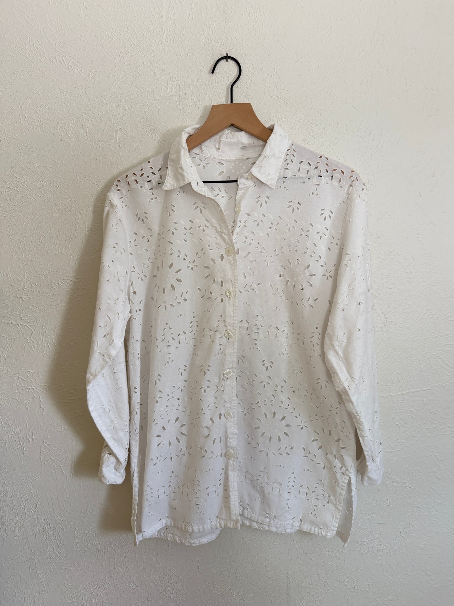 White Cutout Eyelet Button Up Long Sleeve (M/L)