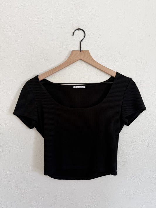 Reformation Black Ribbed Crop Top (L)