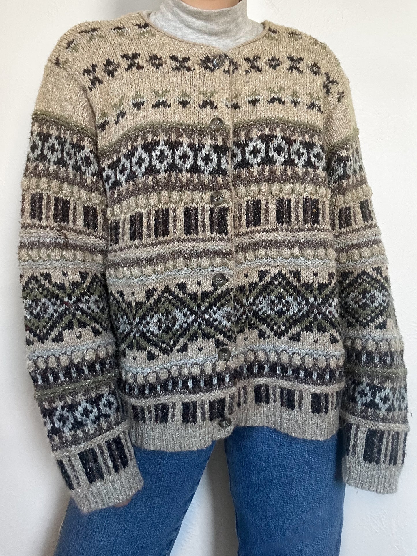 Patterned Knit Vintage Cardigan (L)