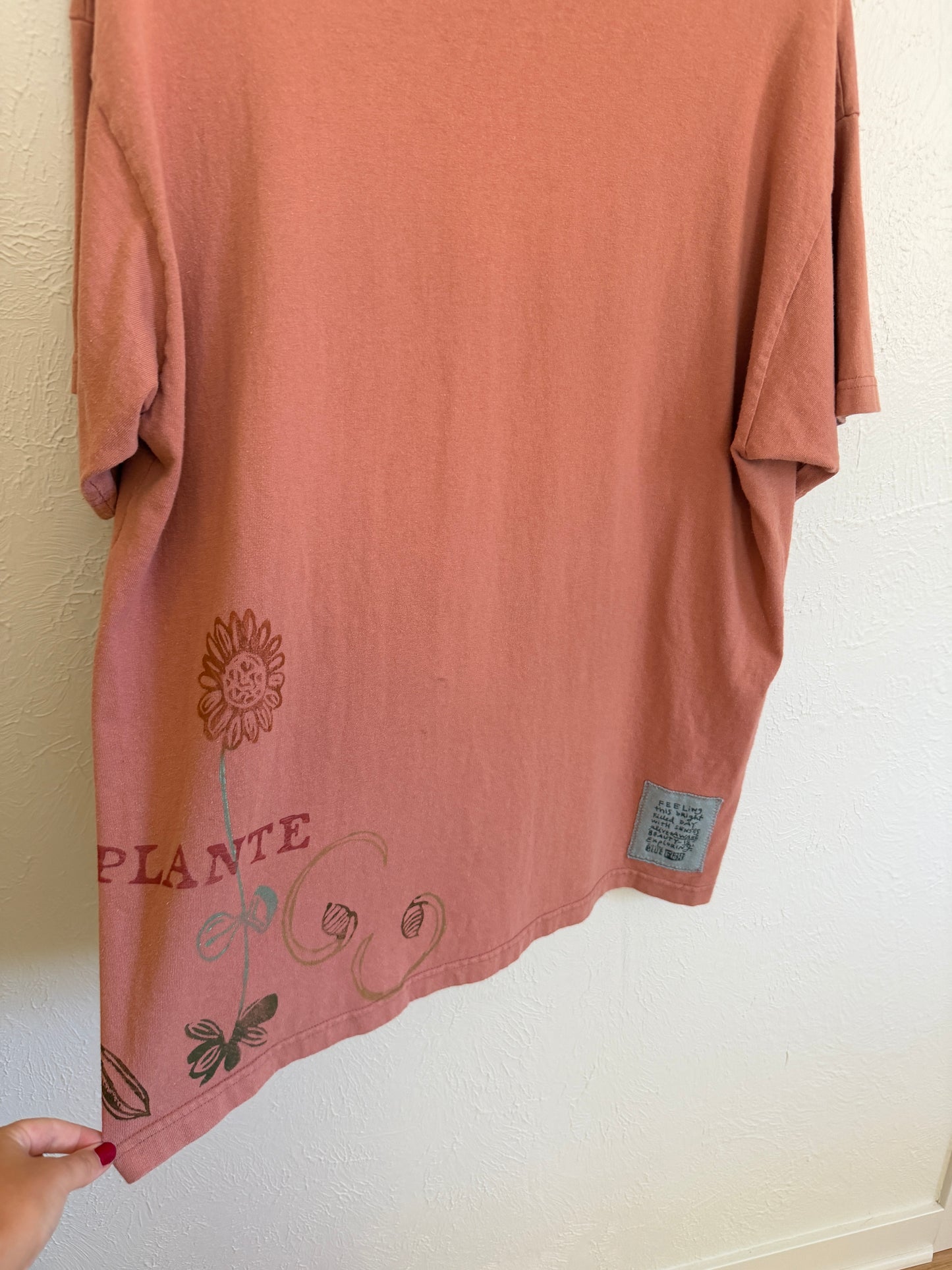 Vintage 1998 Blue Fish Hand Painted Botanical Shirt (XL)