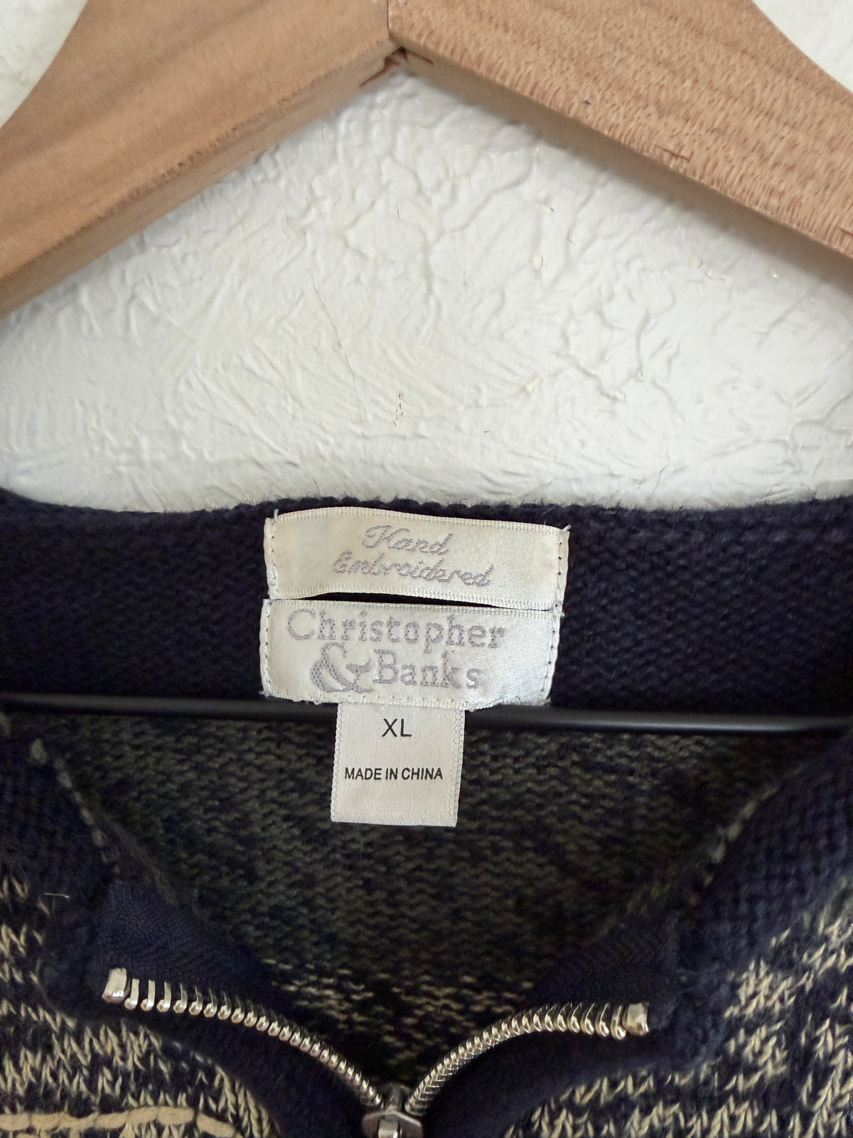 Christopher & Banks Leaf Embroidered Vintage Zip Up (XL)