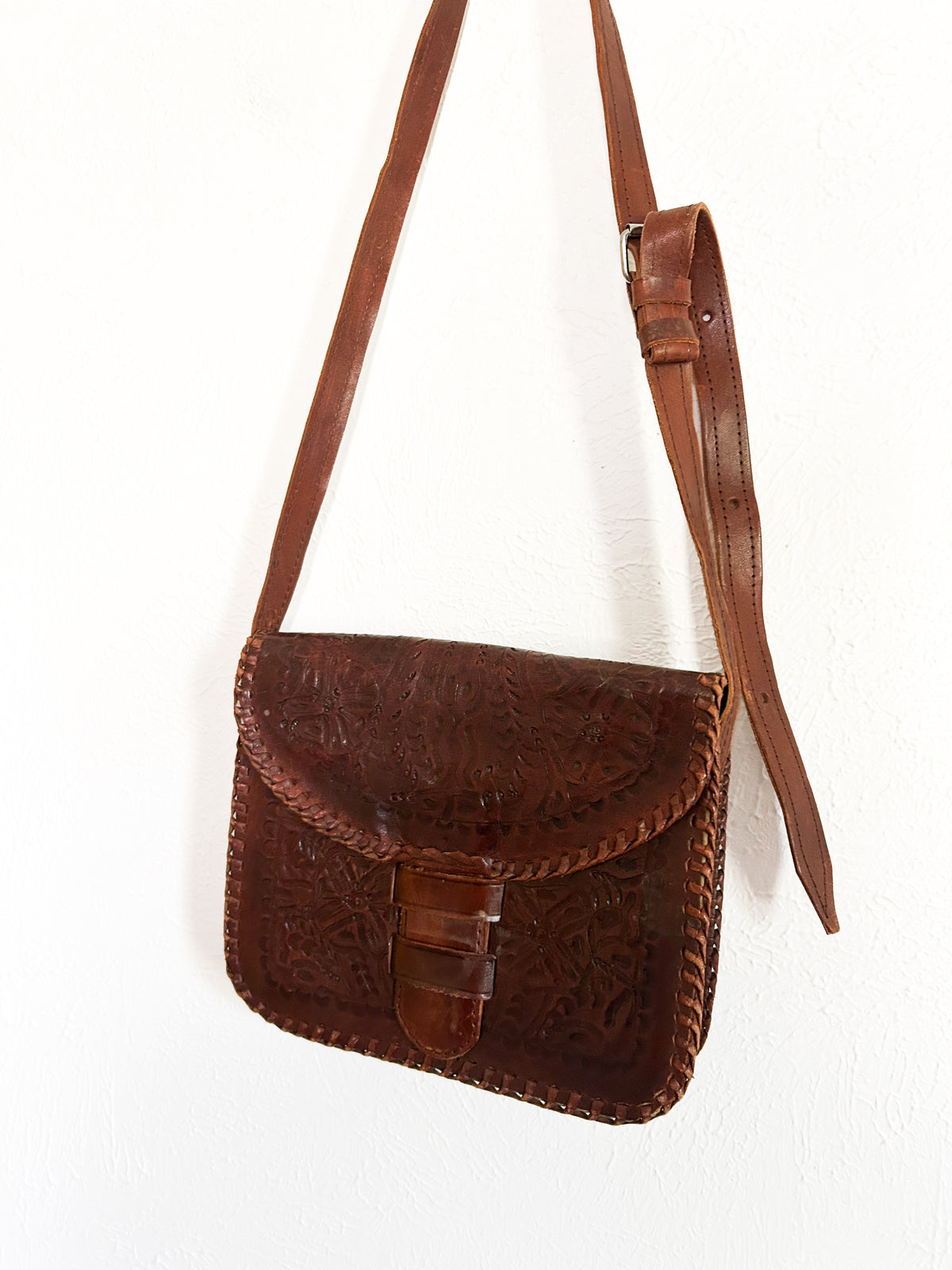 Dark Brown Vintage Leather Tooled Purse